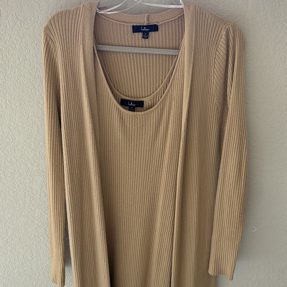 Lulus Ribbed Maxi Dress and Duster Set in Tan/Beige - Picture 3 of 5